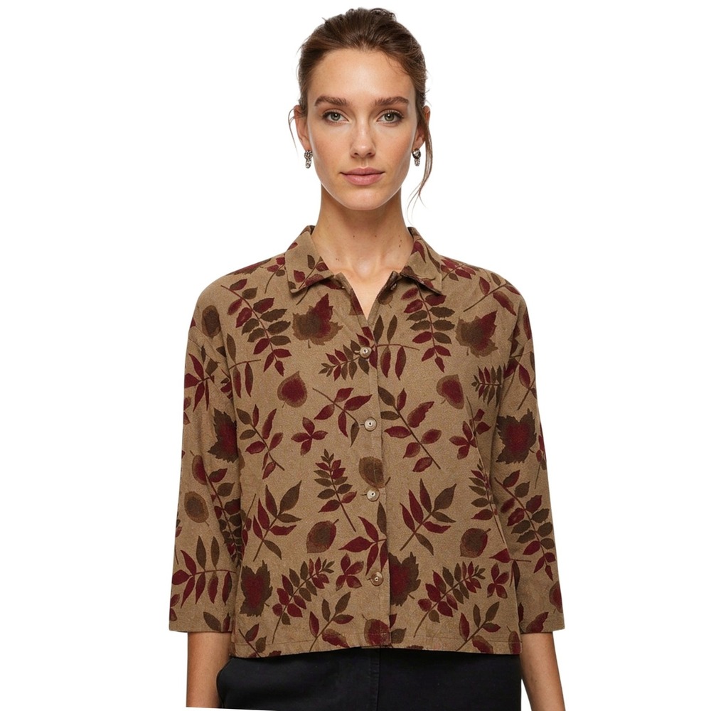 Pendleton Sweater Women's Size‎ 3X Leaf Print 100% Virgin Merino Wool Cardigan